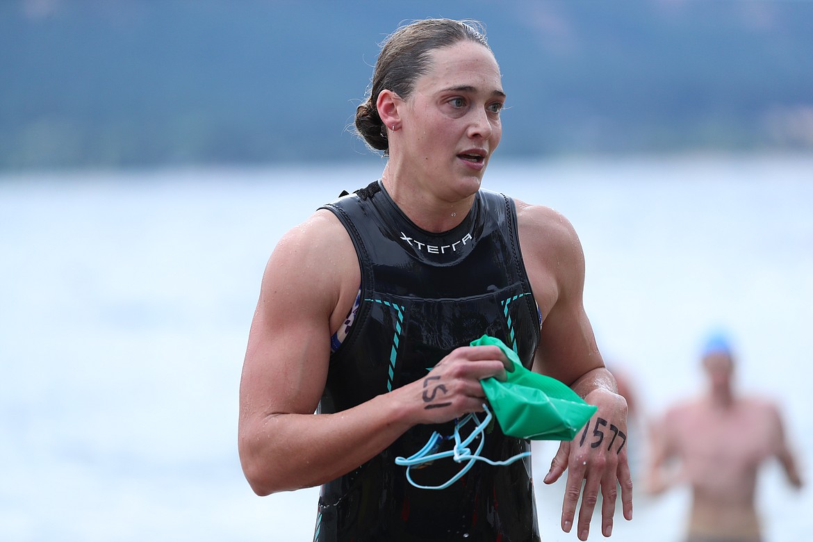 Lana Lawrence crosses the finish line on Saturday.