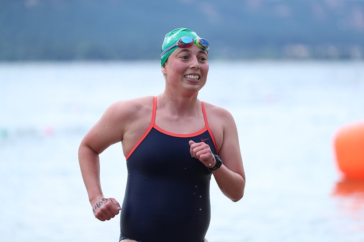 Mary Everett smiles as she crosses the line on Saturday.