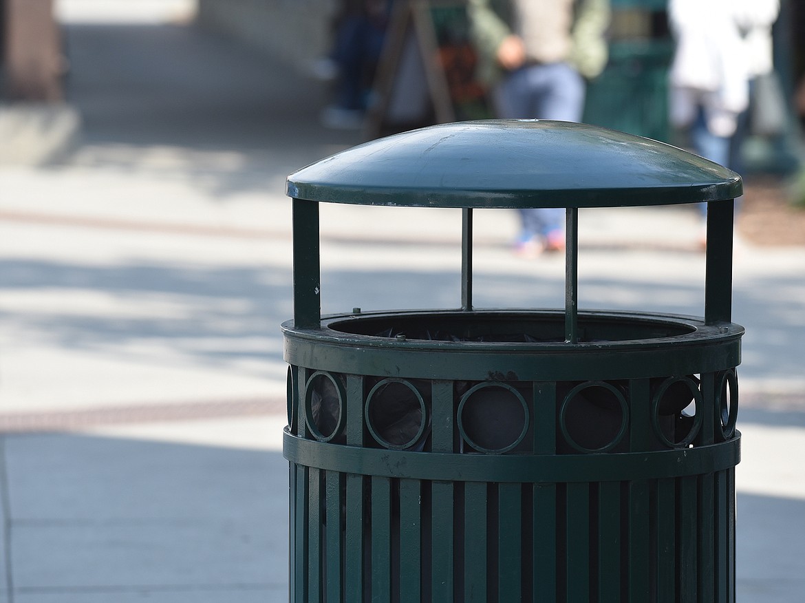 A garbage can in downtown Whitefish. (Heidi Desch/Whitefish Pilot)