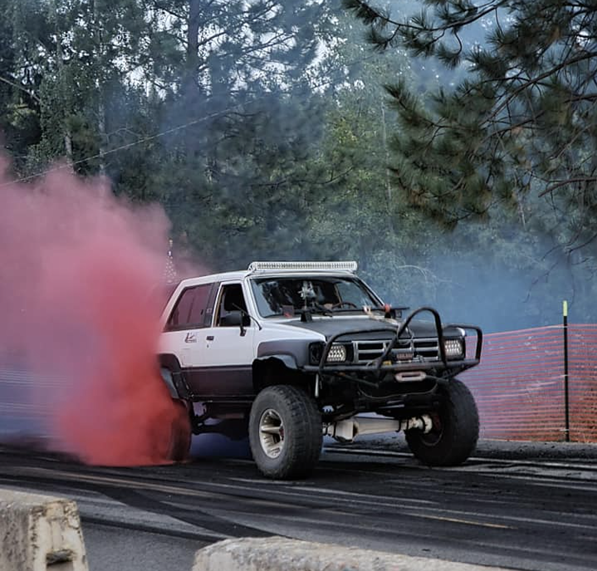 Nick Elam takes a break from organizing the event and burns some rubber.