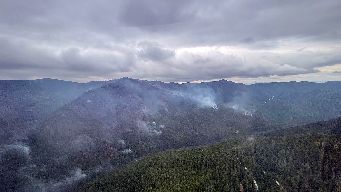 An aerial photo from Aug. 4 showing the Trestle Creek Complex. Burning 3,586-acres as of Wednesday, the fire is 0% contained.