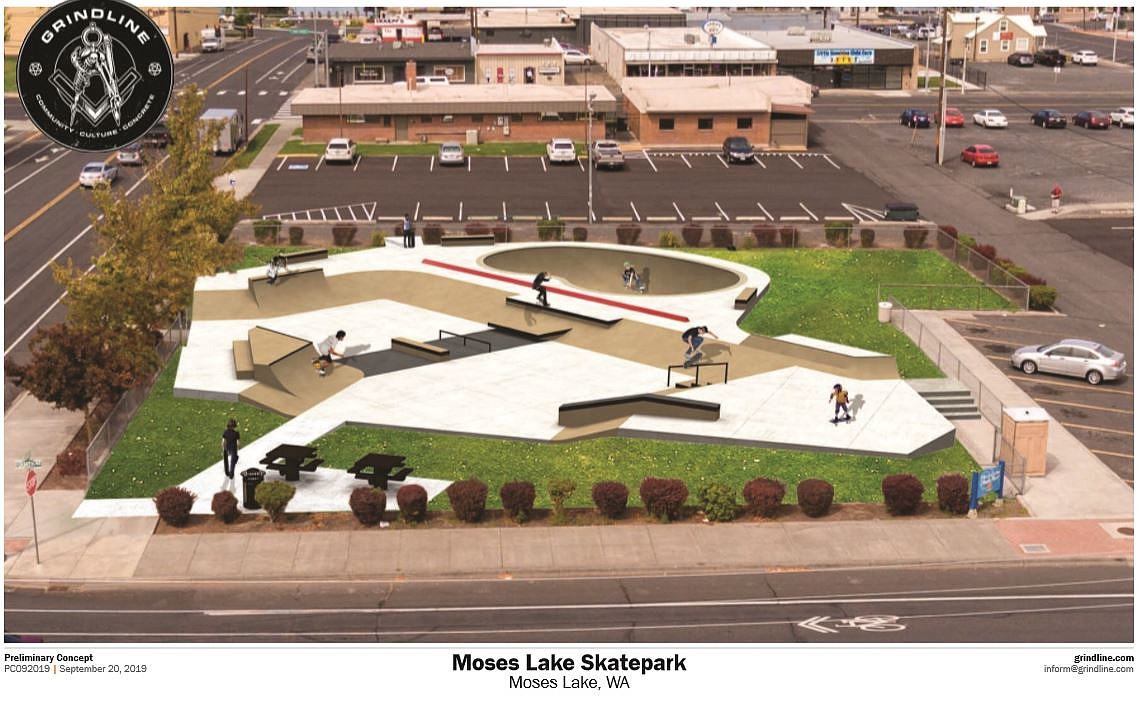 A rendering of one potential design for the new Moses Lake Skate Park provided by Grindline Skateparks Inc. of Seattle.