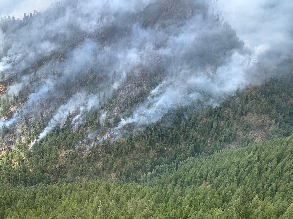 Smoke rises from the Thorne Creek Fire between Dry Gulch and Ashley Creek in Sanders County. (InciWeb)