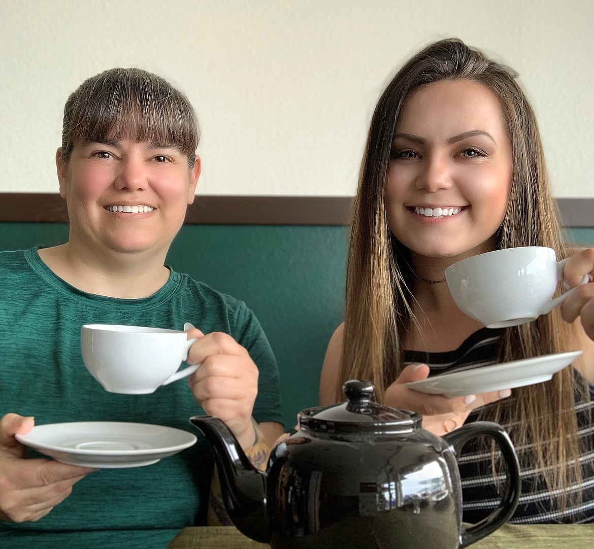 Courtesy photo
Owners Kelli Sobczuk and Jessi Sobczuk enjoy a cup of tea at Inland Cafe & Tea in Suite 3 of the Fairgrounds Center at 4055 Government Way.