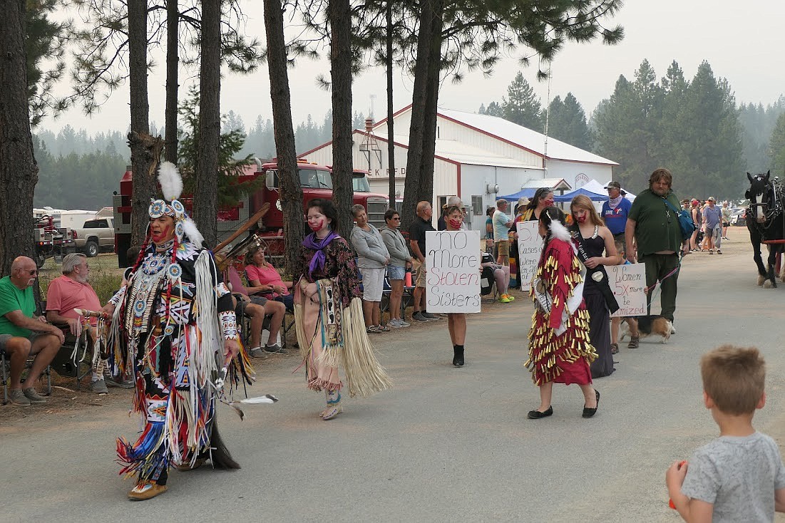 Native American women marched in last week’s parade at the Trout Creek Huckleberry Festival to bring awareness of the Missing and Murdered Indigenous Women crisis. (Adam Lindsay/Valley Press)