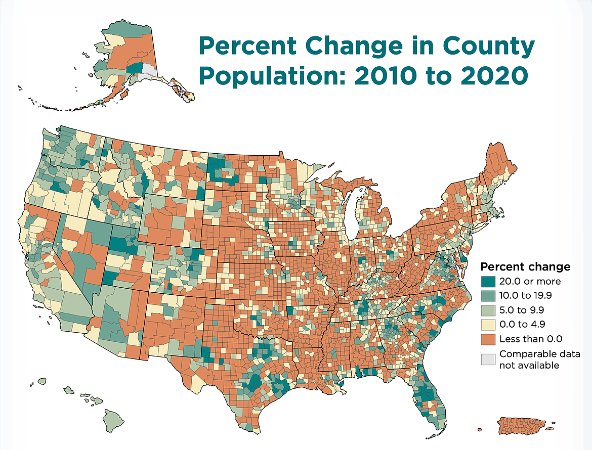 Percent-wise, Idaho's 17.3% population change puts the Gem State as the second-fastest growing state in the nation, trailing only behind Utah. Photo courtesy U.S. Census Bureau.