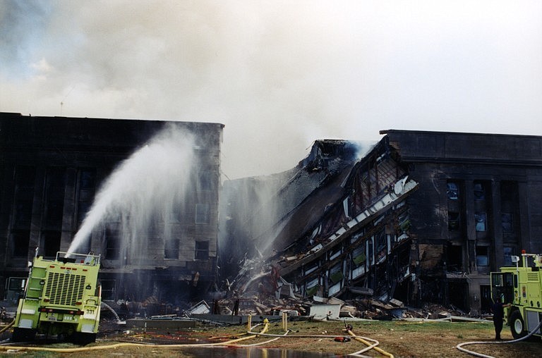 This undated photo provided by the FBI shows damage to the Pentagon caused during the 9/11 attacks.