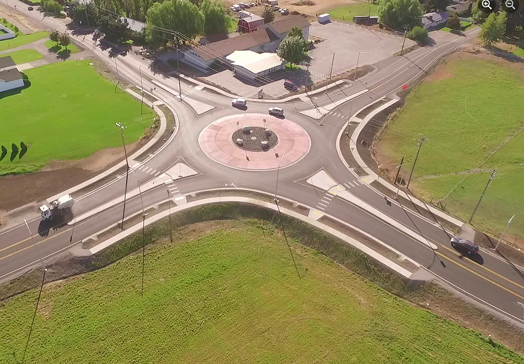 A bird's eye view of a Post Falls traffic circle