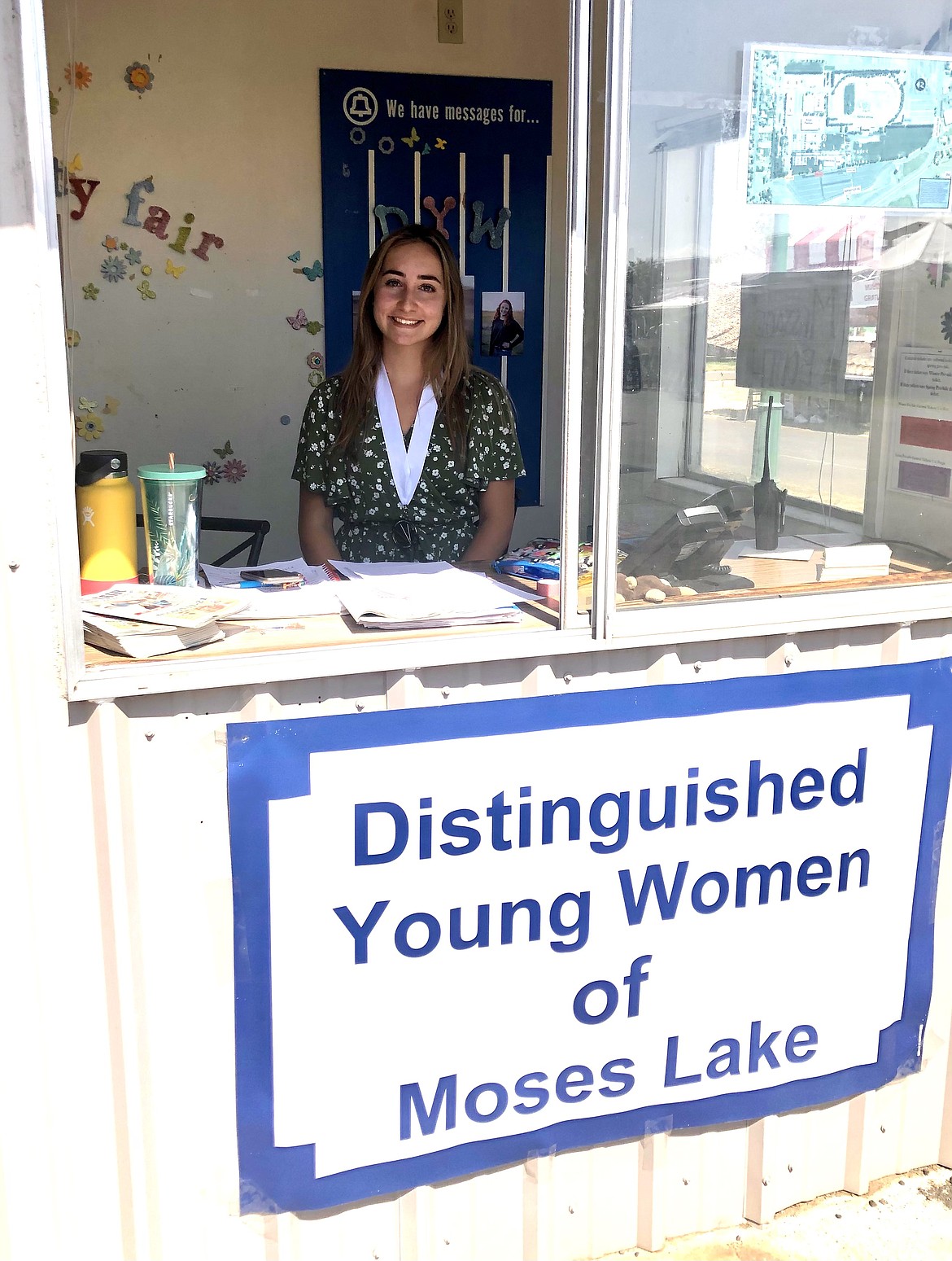 Esther Roeber, winner of the Distinguished Young Woman of Washington for 2022, staffs the announcer’s booth at the Grant County Fair last week.