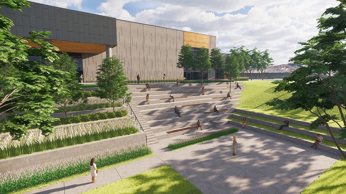 This rendering shows a planned outdoor amphitheater behind the Paul D. Wachholz College Center under construction at Flathead Valley Community College. (Courtesy photo)