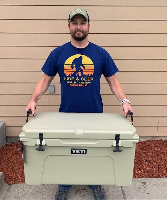 Zach Desoto, a log yard worker in St. Regis, won the mill’s annual fitness contest called the IFG Olympics. Idaho Forest Group promotes these health challenges among their employees and awards the winners with awesome prizes such as the Yeti cooler Desoto is holding and $200 in cash. (Photo courtesy Zach Desoto)