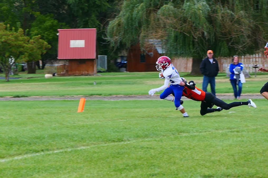 Superior's Decker Milender dives into the end zone with one of his six touchdowns last Friday against Plains. The Bobcats claimed a 66-8 win over the Horsemen in Plains. (Chuck Bandel/Valley Press)