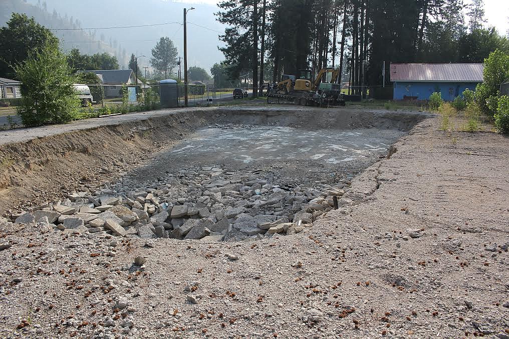 Right now, it’s a hole in the ground, but later this fall organizers expect it to be the new skate park at Eva Horning Park in Superior. (Monte Turner/Mineral Independent)