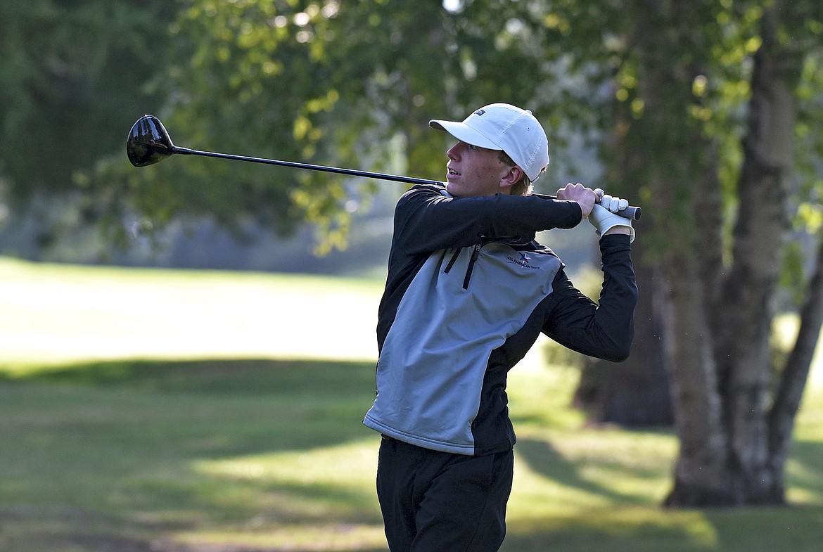 Bulldog golfer Billy Smith plays in the Western A Kickoff tournament at Whitefish Lake Golf Course on Monday, Aug. 23. (Whitney England/Whitefish Pilot)