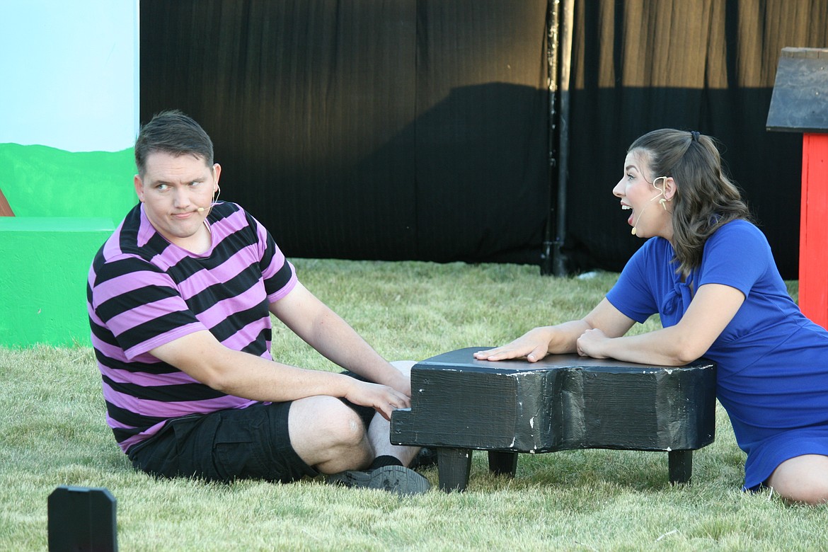 Schroeder (Kory Hebdon, left) shows his opinion of Lucy’s (Larissa Hebdon, right) expectation they will get married someday in the Quincy Valley Allied Arts’ production of “You’re a Good Man, Charlie Brown.” Saturday.