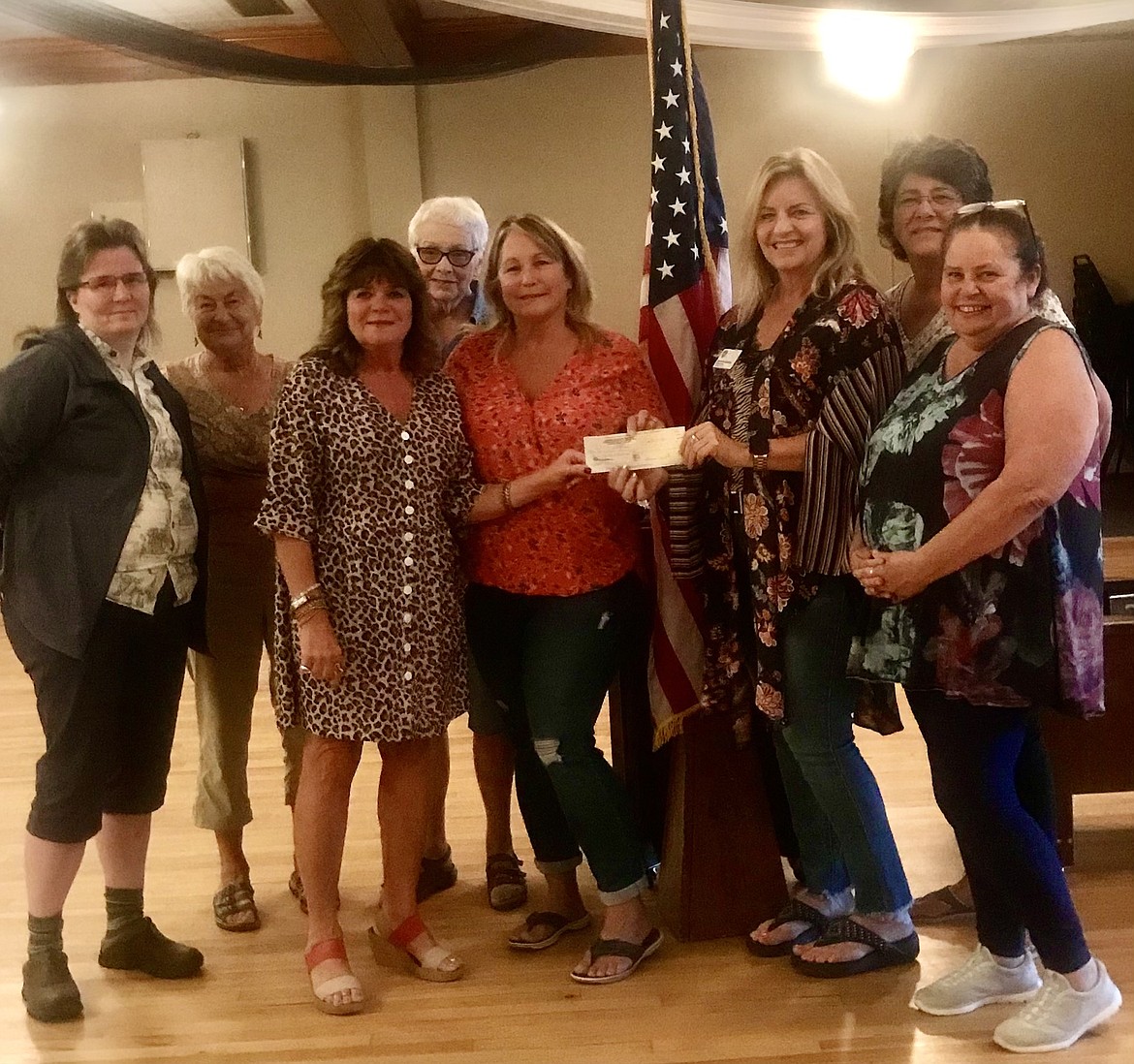 Members of the Coeur d'Alene Eagles Auxiliary No. 486, donated $500 to St. Vincent de Paul North Idaho, to help young students with school supplies. From left: Heather Callahan, past president; Julie Robison, chaplain; Debbie Magnuson, trustee; Glenna Knepper, inside guard; Laura LaChapelle, vice president; Barb Smalley, development director with SVDP; Penny Wright, treasurer; and Eleanora Capaul, secretary.