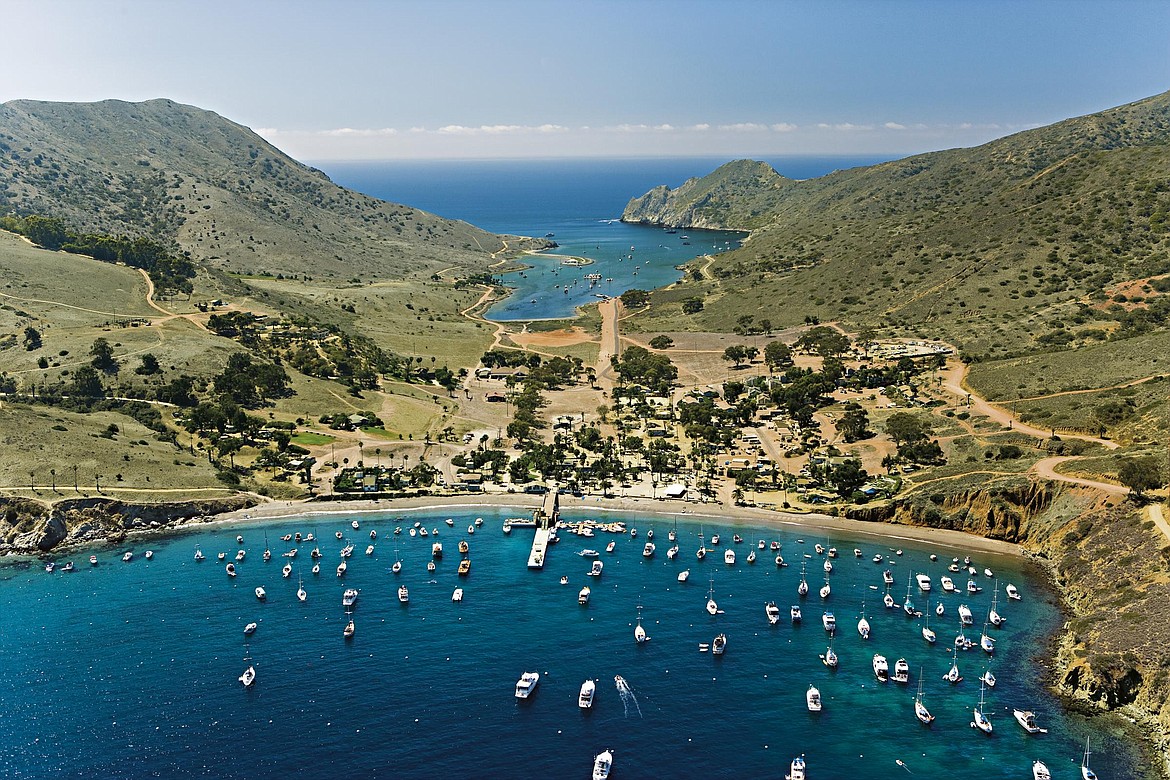 Two Harbors on Catalina Island, site of boating, scuba diving, Civil War Union Army camp, and where actress Natalie Wood died mysteriously (on the left side of the bay) while vacationing with actor-husband Robert Wagner and actor Christopher Walken.