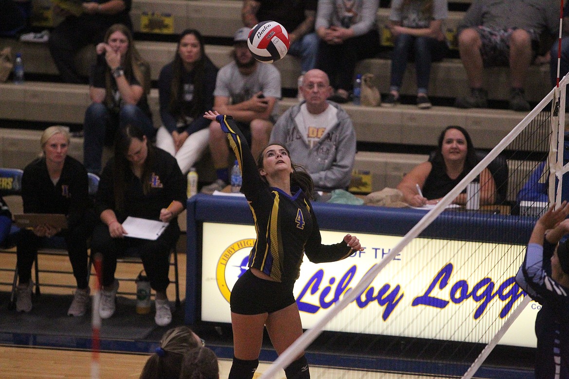 Libby's Mariah Goucher prepares to spike during the Lady Loggers Sept. 2 game against Bonners Ferry