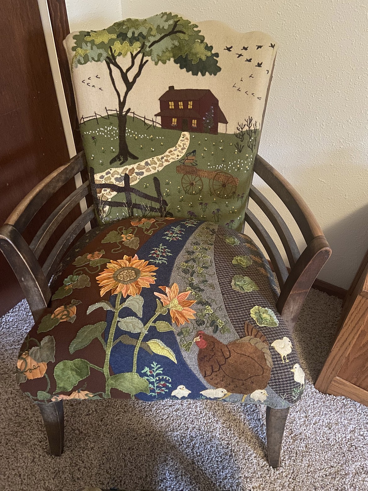 For her quilted chair, Lanette Cuffe quilted three separate panels and then pieced them together.