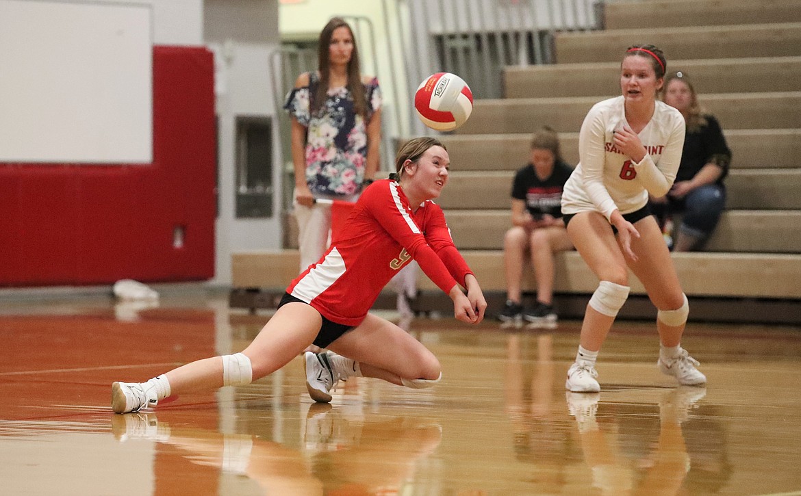 Emma Brown dives down for a dig on Tuesday.