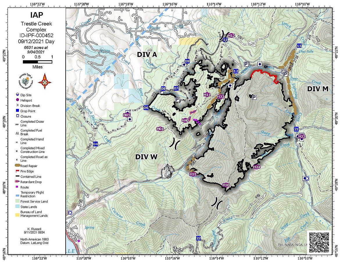 A map of showing containment levels of the Trestle Creek Complex.