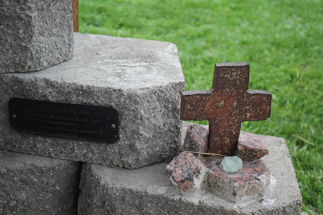 A metal cross, part of the Thompson Falls Rural Fire Department’s 9/11 Memorial, was crafted from metal from one of the World Trade Center buildings. (Monte Turner/Valley Press)