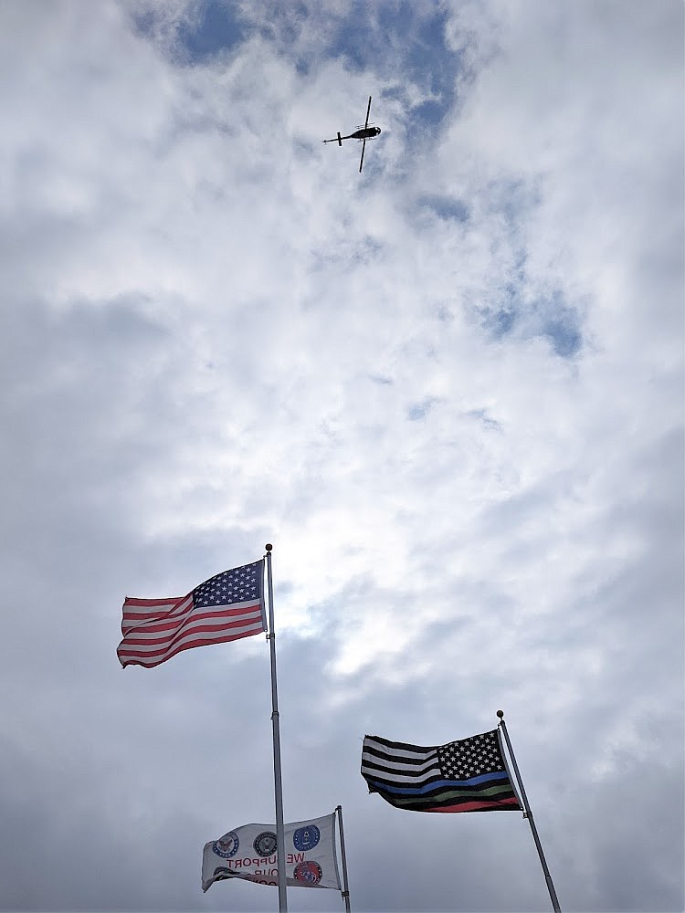 A Spokane County Sheriff's Department Search & Rescue helicopter does a flyby to commemorate the 20th anniversary of 9/11.