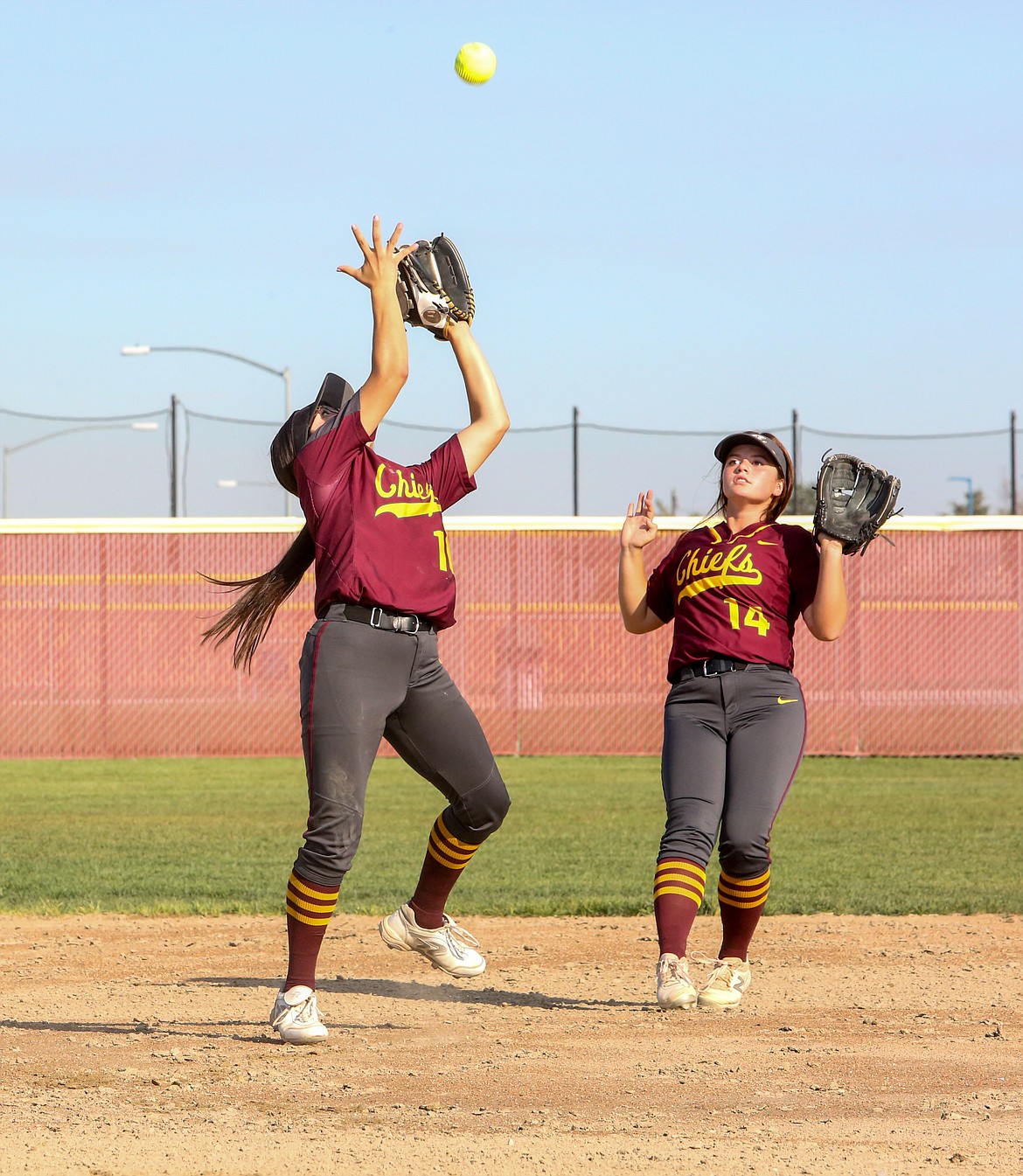 Moses Lake High School pitcher Rylie Sanchez makes a catch for an out in the second game of the doubleheader against Sunnyside High School on Tuesday afternoon.