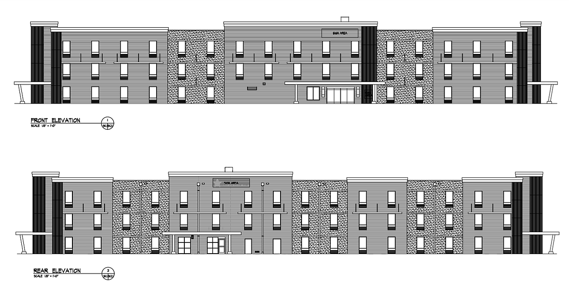 This design shows a proposed three-story, 85-room hotel that Florida-based Rimrock Companies has proposed to build along U.S. 93 South in Whitefish. (Whitefish Planning Board)