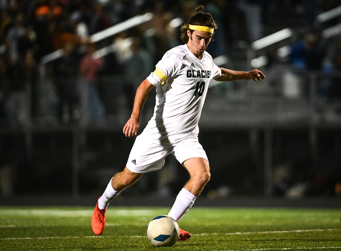 Glacier's Zane Elliott (10) looks to shoot in the first half against Flathead at Legends Stadium on Thursday, Sept. 16. (Casey Kreider/Daily Inter Lake)