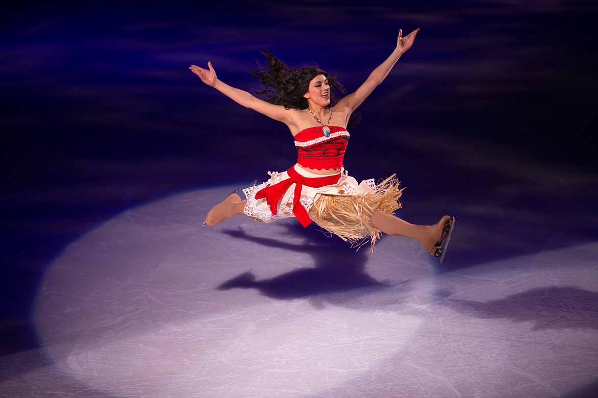 Disney friend Moana performs in Disney on Ice. Photo courtesy of Sallie Palmieri Rego, Feld Entertainment
