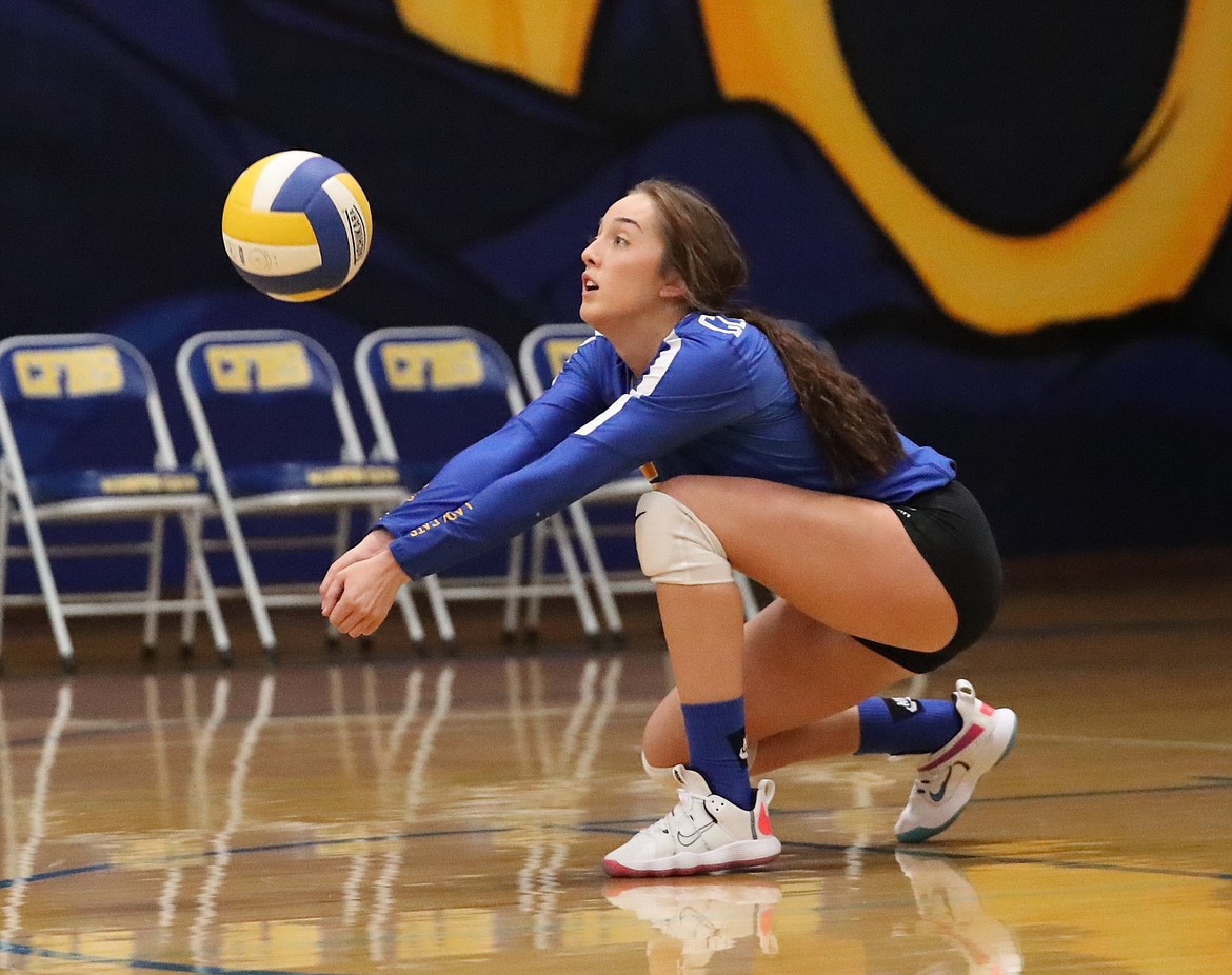 Taylor Staley gets down for a dig on Thursday.