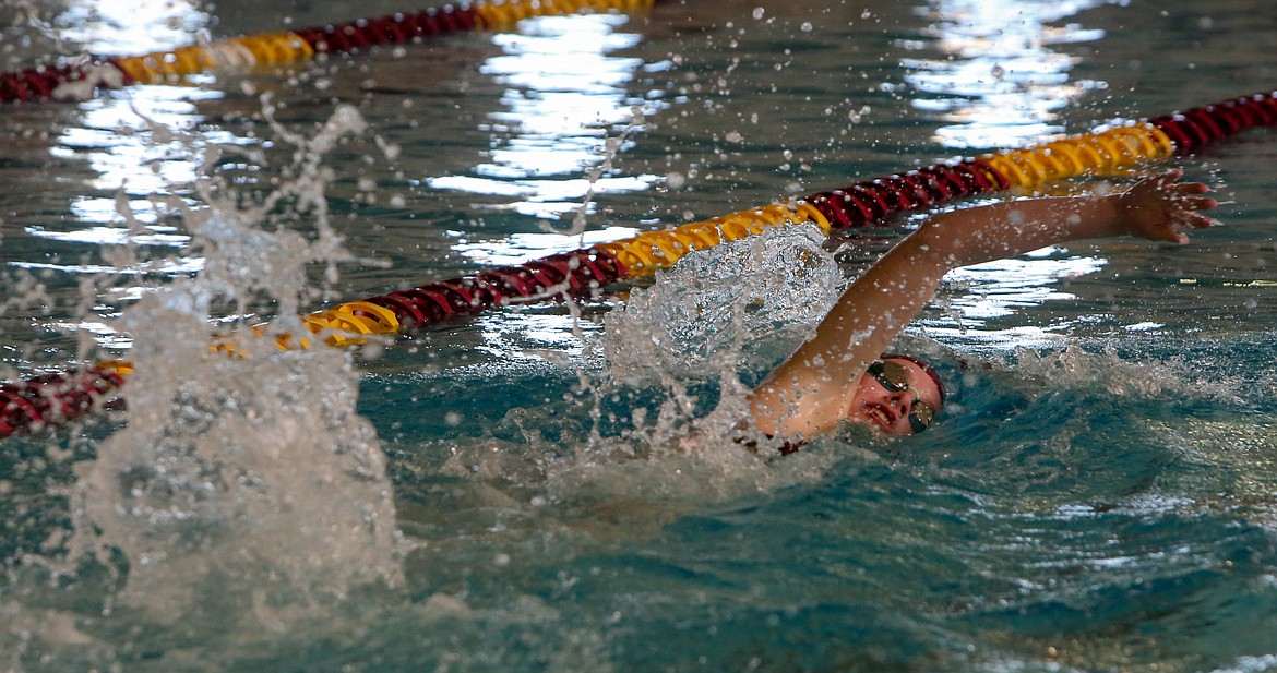 Moses Lake’s Issabelle Parrish competes in the 200-yard freestyle event on Thursday at the Tony St. Onge Pool of Dreams.