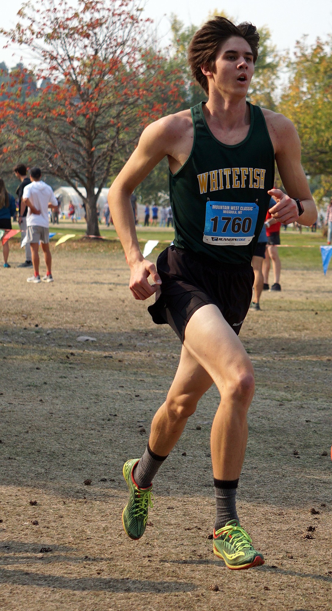 Bulldog senior Barrett Garcia coming down the home stretch at the Mountain West Classic. He would finish with a time of 18:21. (Matt Weller photo)