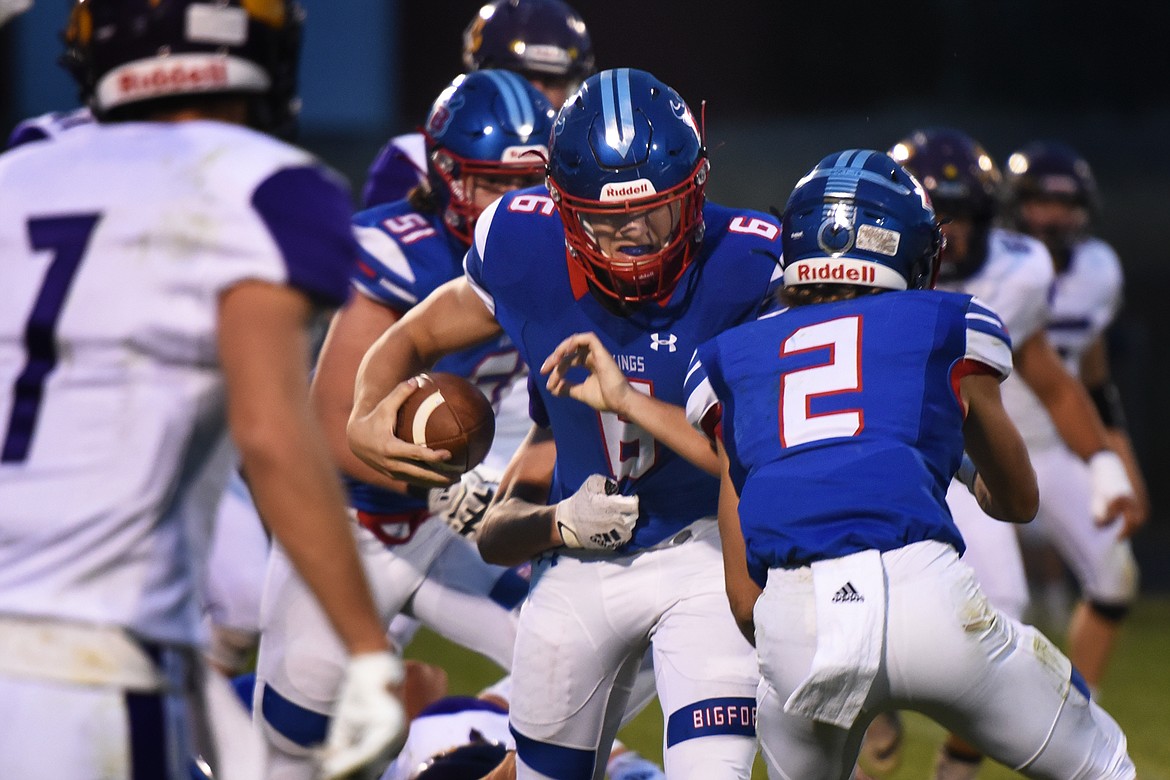 Bigfork's Nick Walker (6) looks to make a return after stripping the ball from a Jefferson receiver Friday. (Jeremy Weber/Bigfork Eagle)