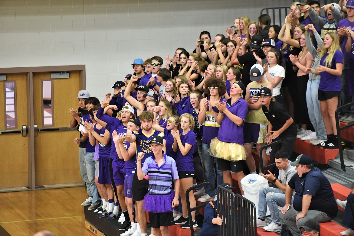The Polson student section celebrates a point against Ronan on Thursday. (Scot Heisel/Lake County Leader)