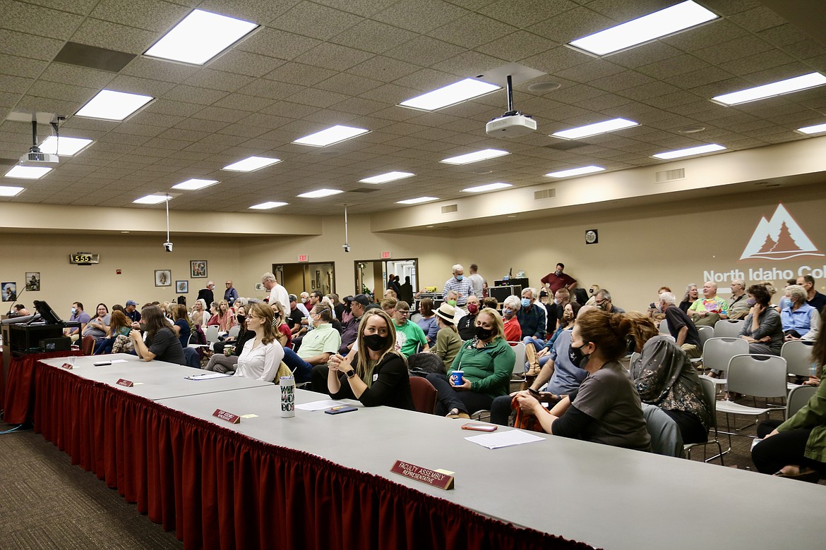 A crowd of over 100 people in person and over 200 on Zoom watched as college President Rick MacLennan's contract was terminated at the board meeting Wednesday night at North Idaho College. HANNAH NEFF/Press