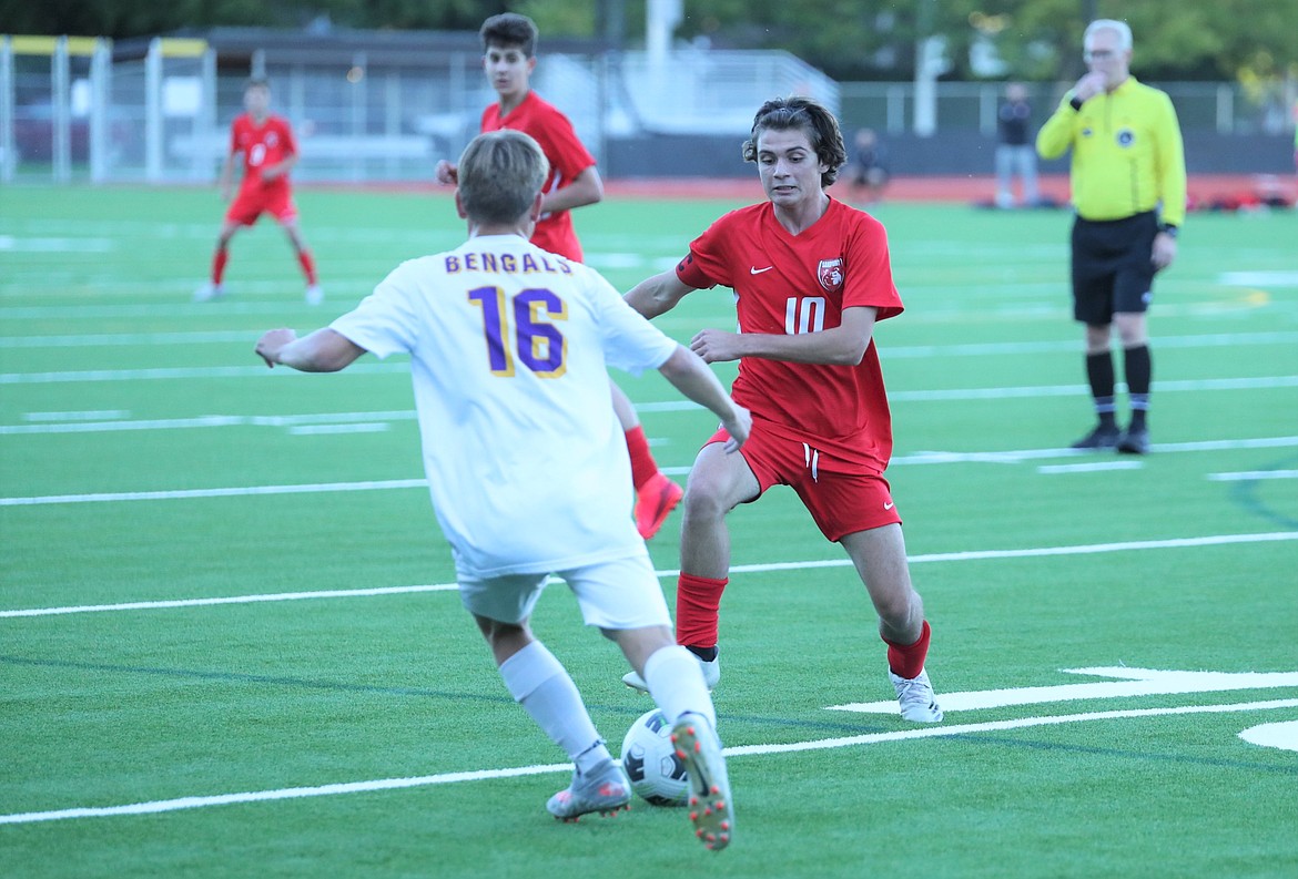 Nolan Angell goes in for a tackle against Lewiston on Tuesday.