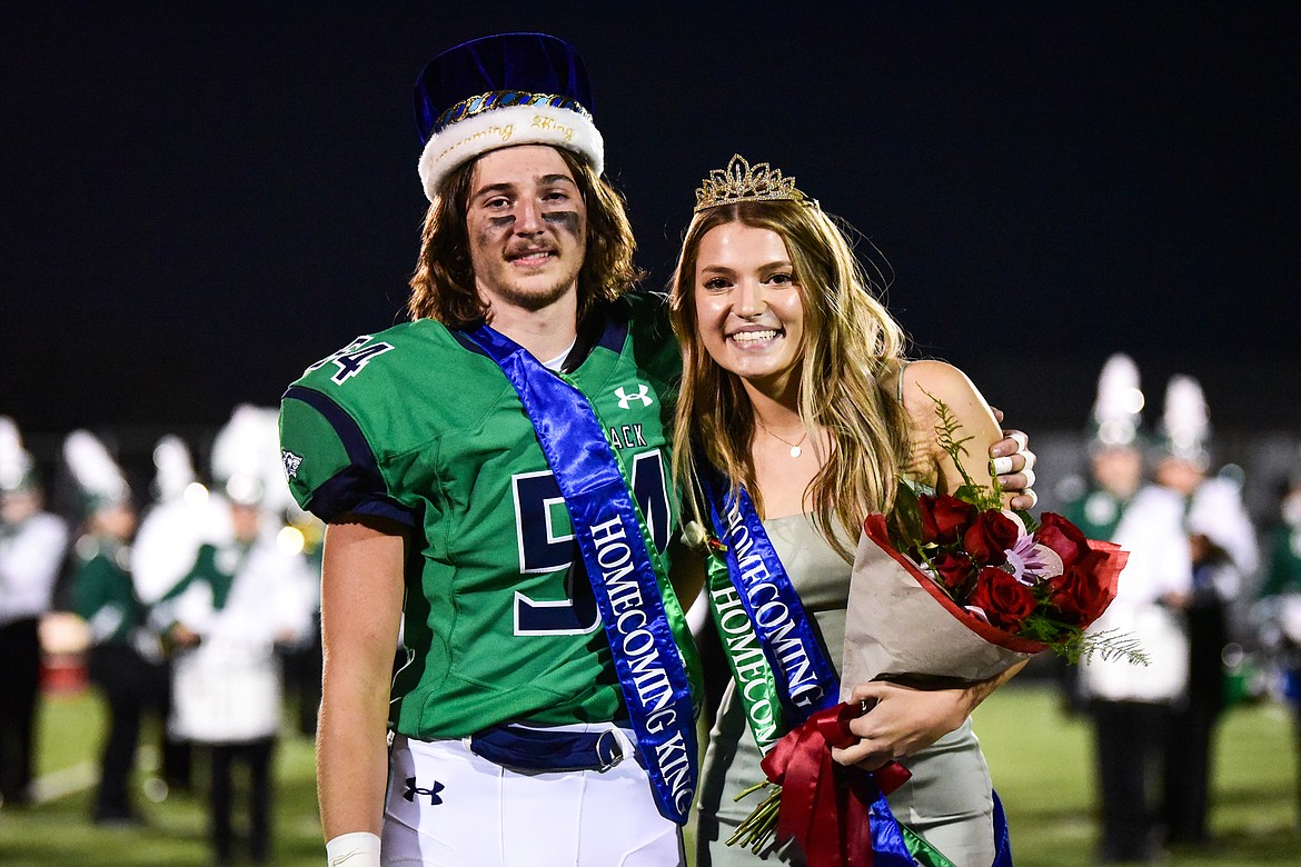 Glacier High School Homecoming king and queen Colton Schmidt and Sammie Labrum are crowned at halftime of the Wolfpack's game against Helena Capital at Legends Stadium on Friday. (Casey Kreider/Daily Inter Lake)