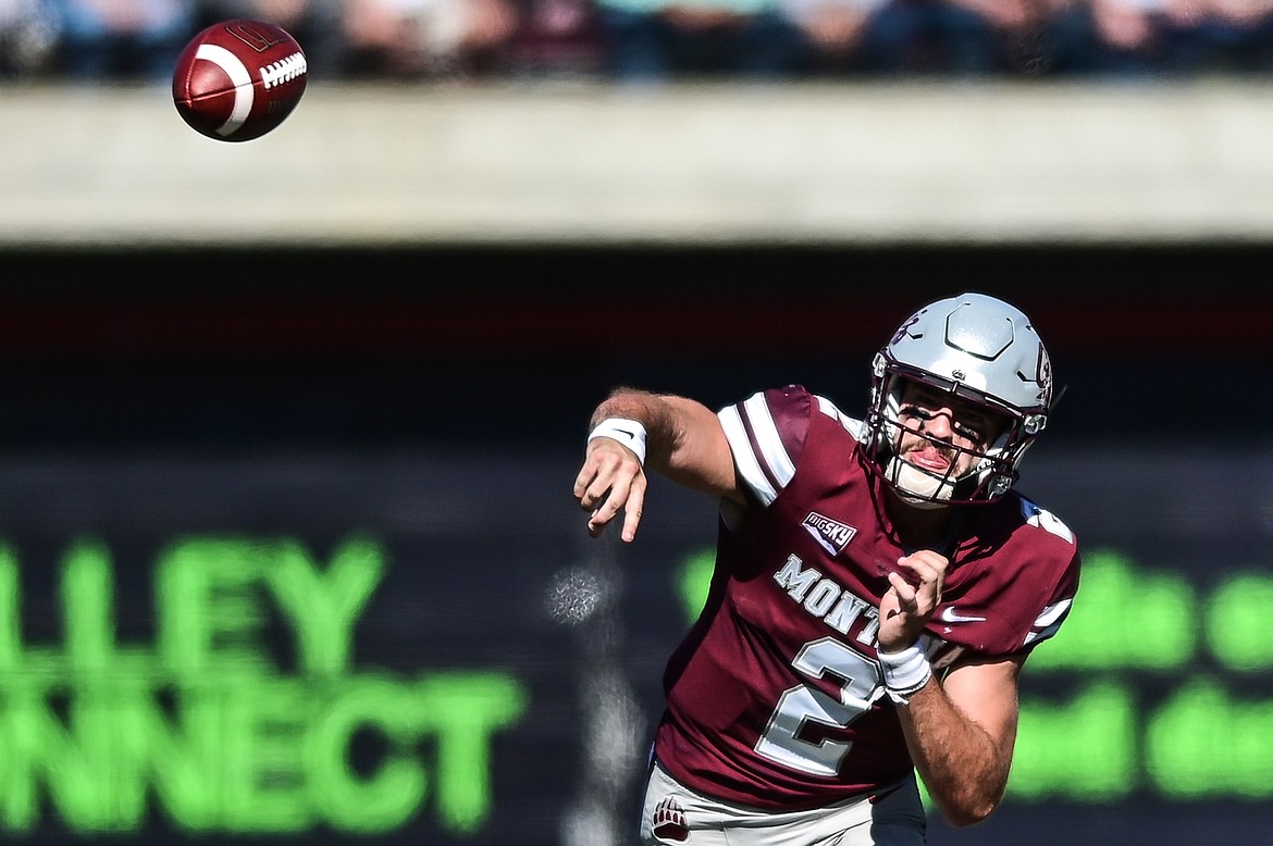 Montana quarterback Cam Humphrey (2) fires a pass in the second quarter against Cal Poly at Washington-Grizzly Stadium on Saturday, Sept. 25. (Casey Kreider/Daily Inter Lake)