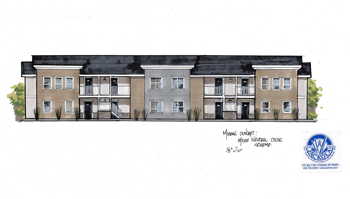 An architectural rendering of a multi-family housing unit (Rendering courtesy of Jackola Engineering).