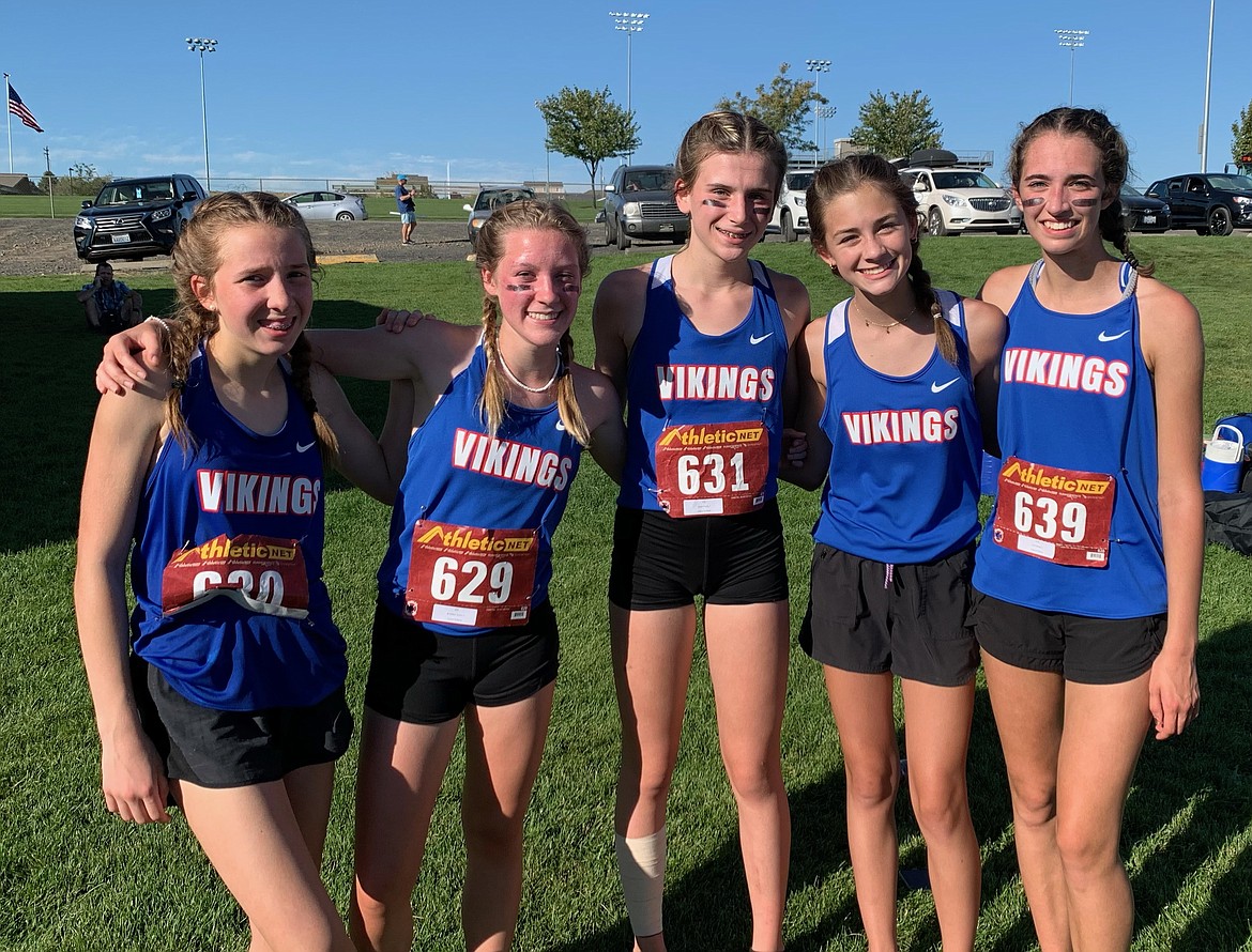 Courtesy photo
The Coeur d'Alene High girls varsity cross country team placed second at the Connell (Wash.) Invitational on Saturday. From left are Elliana Rietze, Anne Marie Dance, Georgia May, Zara Munyer, Abby Buzolich, Riley Yake and Gracie Averill.