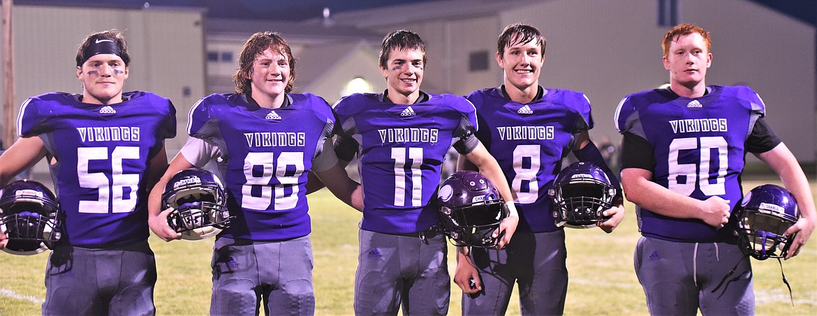 Charlo's five seniors were honored Friday night. From left: George Ranney, Anthony Castro, Coyle Nagy, Braydon Zempel and Colt Hovet. (Scot Heisel/Lake County Leader)