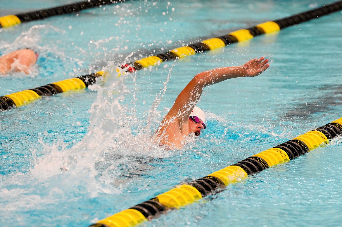 Sophomore Lon LeBlanc competes in the 100 freestyle on Saturday at the University of Idaho Swim Center.