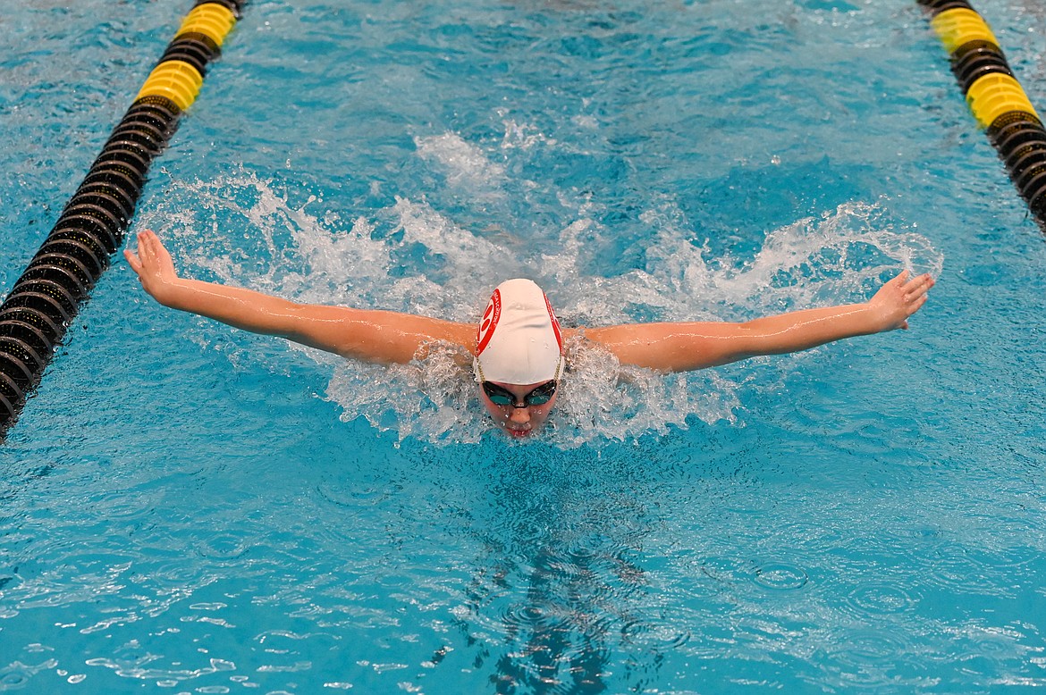 Freshman Ryleigh Bamer competes in the 200 medley relay on Saturday.