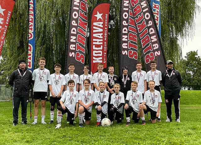 Courtesy photo
The Timbers North FC 09 boys Red soccer team took first place in the U13 Gold Division at the Pend Oreille Cup in Sandpoint on Sept. 17-19. On Friday the Timbers won 3-0 vs. Spokane Vela. Luke Fritts scored two goals, one assisted by Mason Taylor. Brooks Judd scored the third goal with an assist from Blake Wise. On Saturday the Timbers won 3-0 over the Missoula Strikers Red. Taylor Smith opened the scoring with an assist by Sam Mandel. Blake Wise scored the second goal. Taylor Smith scored the third goal with an assist from Ethan Luna. On Sunday in the championship game, the Timbers were victorious again over Missoula Strikers, 4-0. Taylor Smith scored two goals and had an assist to Isaac Lowder for a header goal. Rowan Wyatt had one assist, and Sam Mandel also scored one goal. Grant Johnson, Taylor Smith and Stefan Pawlik combined efforts throughout the weekend to keep the clean sheet in goal.