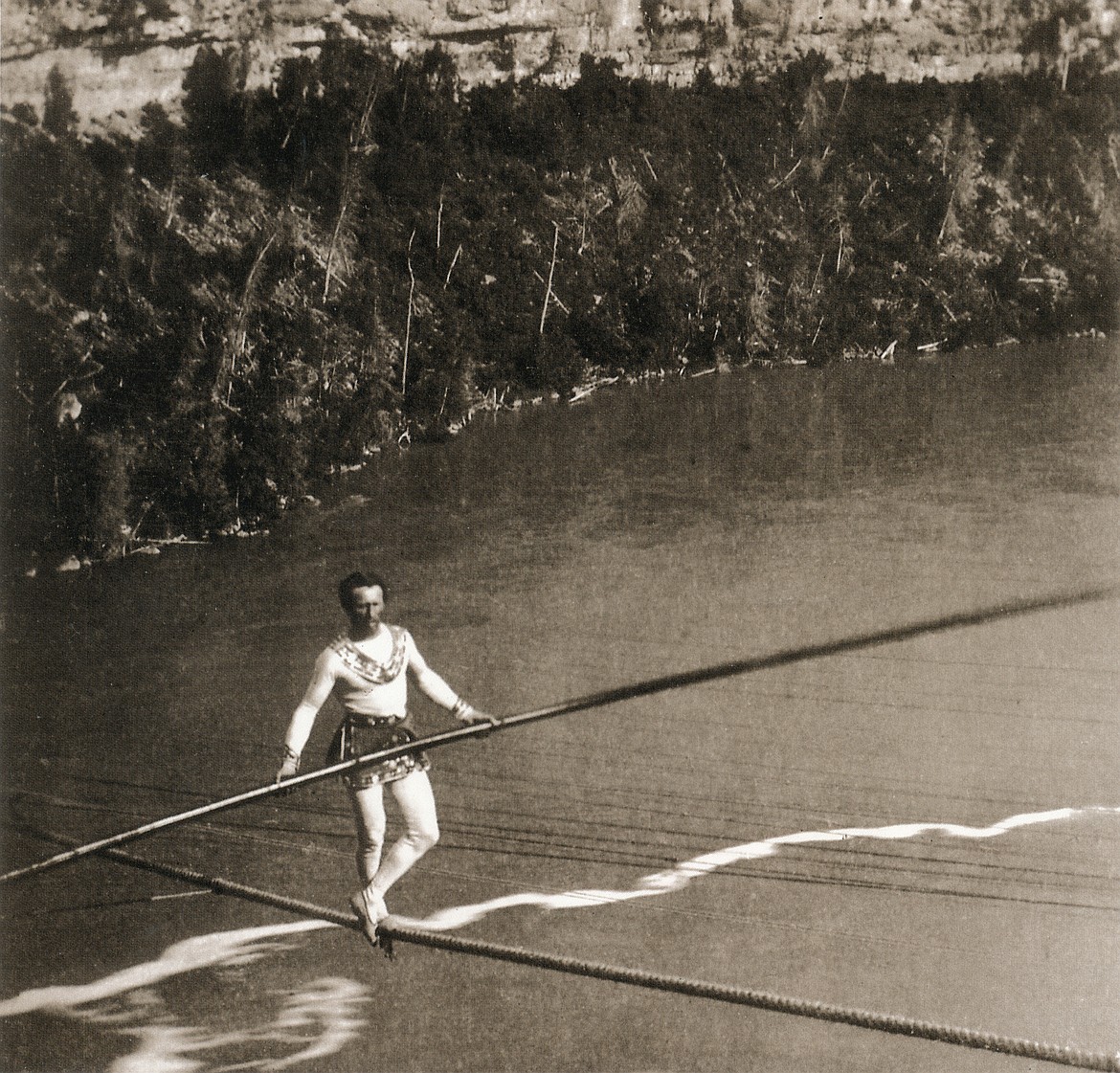 French tightrope walker Charles Blondin (1824-1897) was first to walk the cable across the Niagara Gorge.