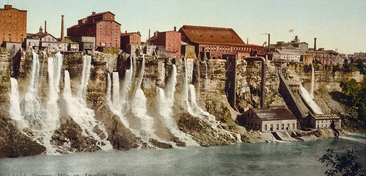 Industrial mills on the Niagara River about a half mile upstream from American Falls (c.1900).