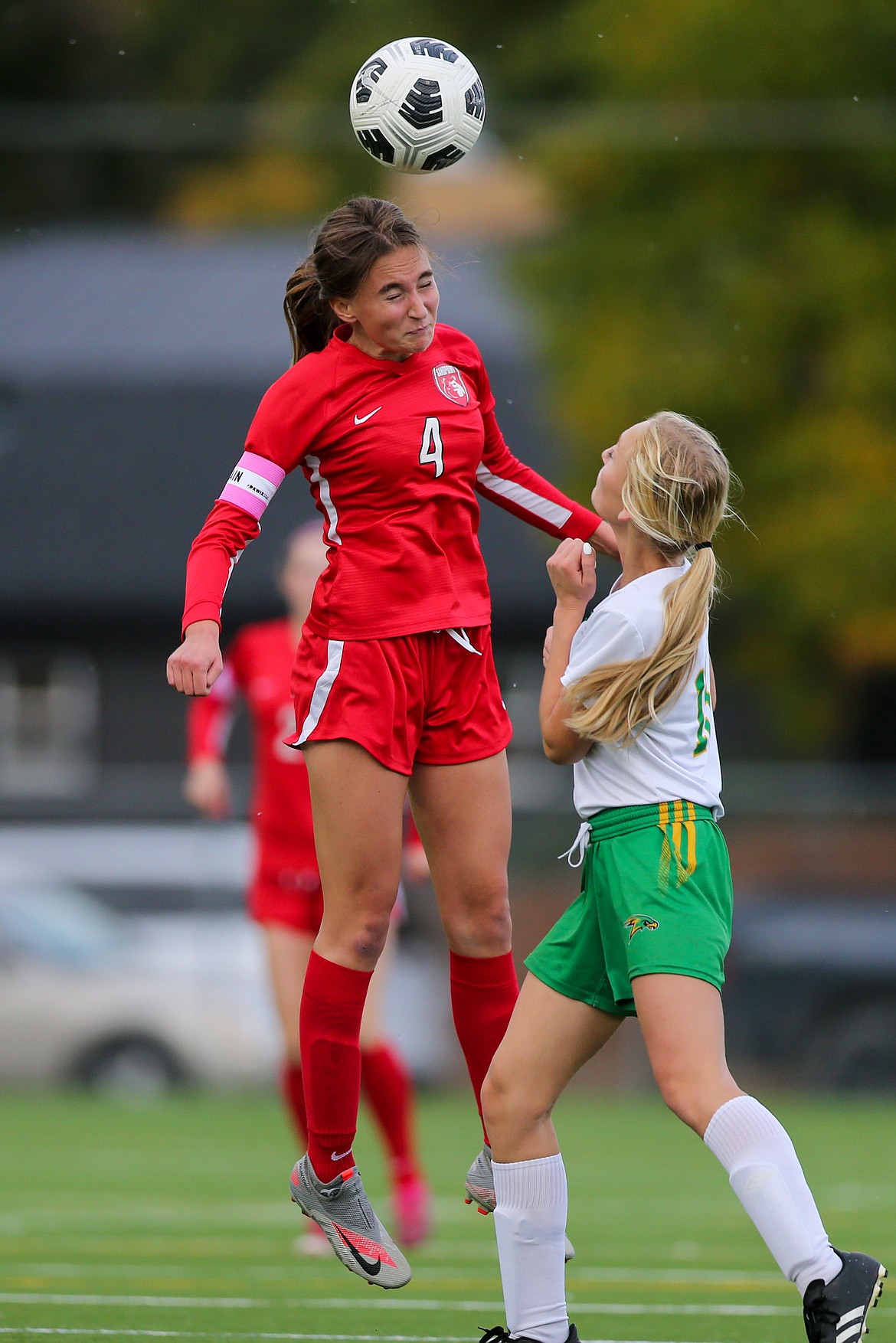 Senior Kate McGregor rises up for a header on Thursday.