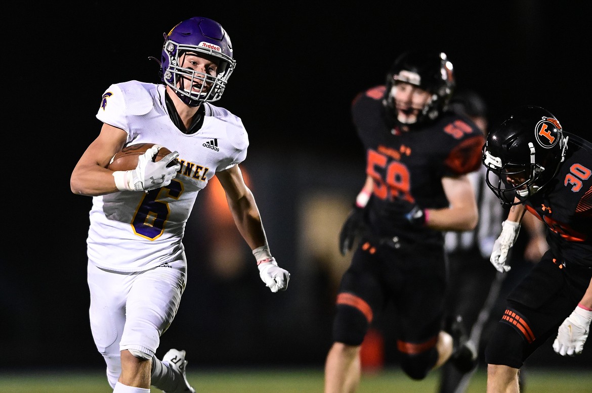 Missoula Sentinel punt returner Adam Jones (6) heads up the sideline on a return in the second quarter against Flathead at Legends Stadium on Friday, Oct. 1. (Casey Kreider/Daily Inter Lake)